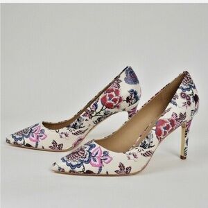 EUC Tory Burch Elana Floral/Ivory 85mm Pumps